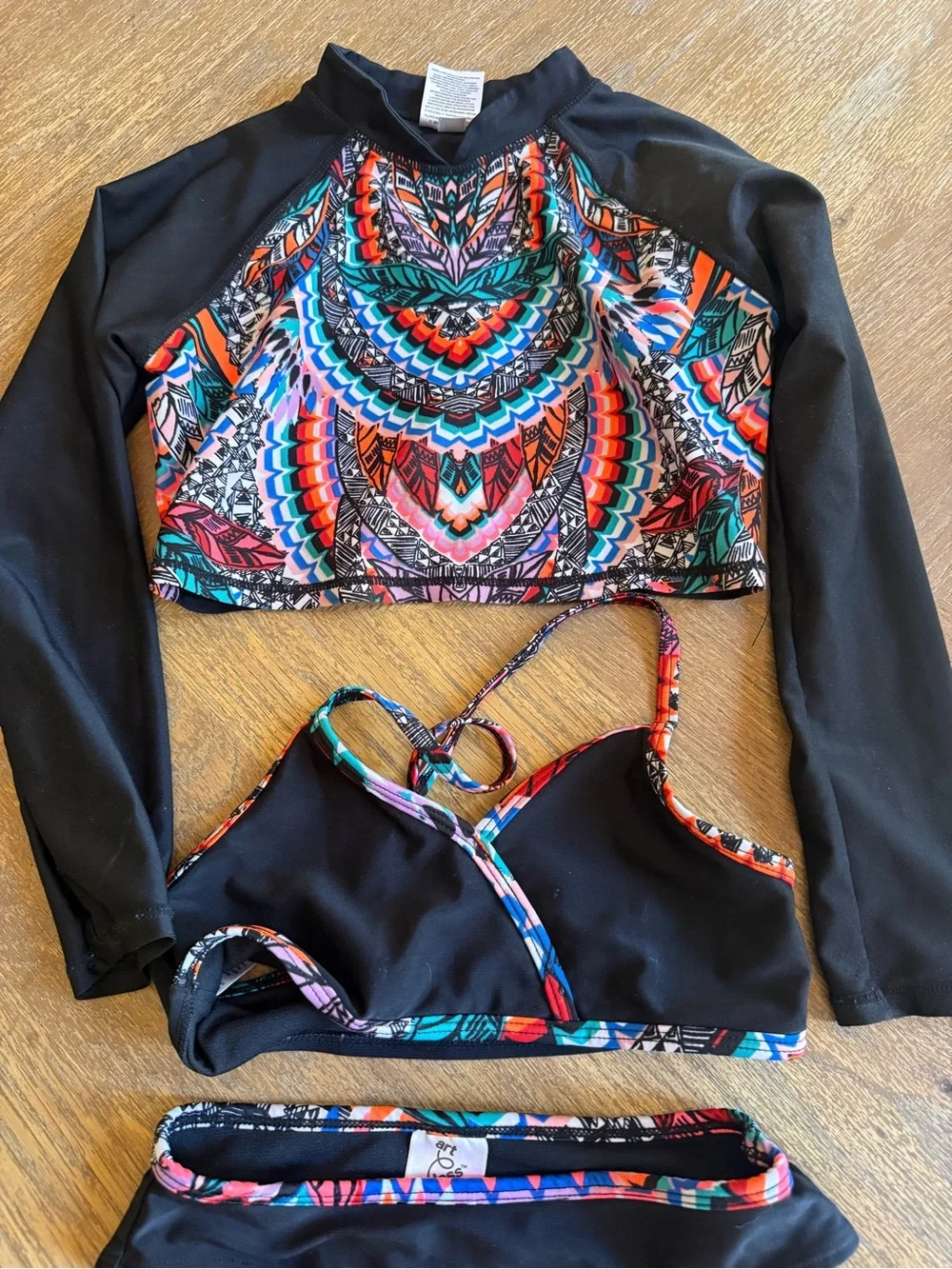 Girls swimsuit 3 piece art class crop rash guard with top 7/8 bottoms 6/6x - Picture 2 of 10